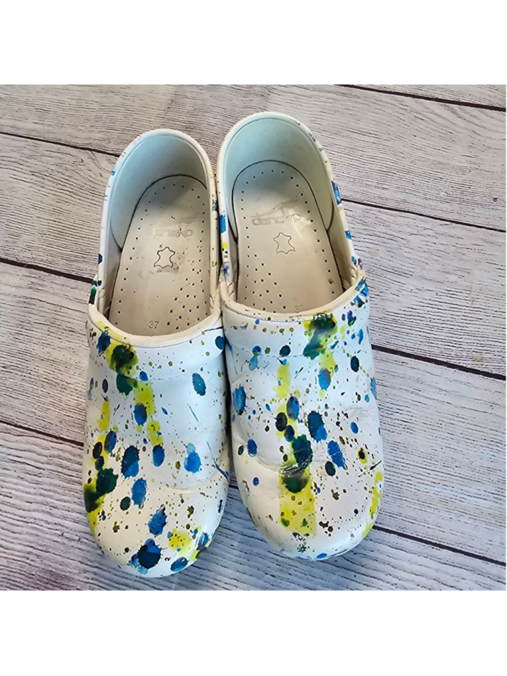 Dansko sz 37 paint splattered slip on clogs - Picture 1 of 10